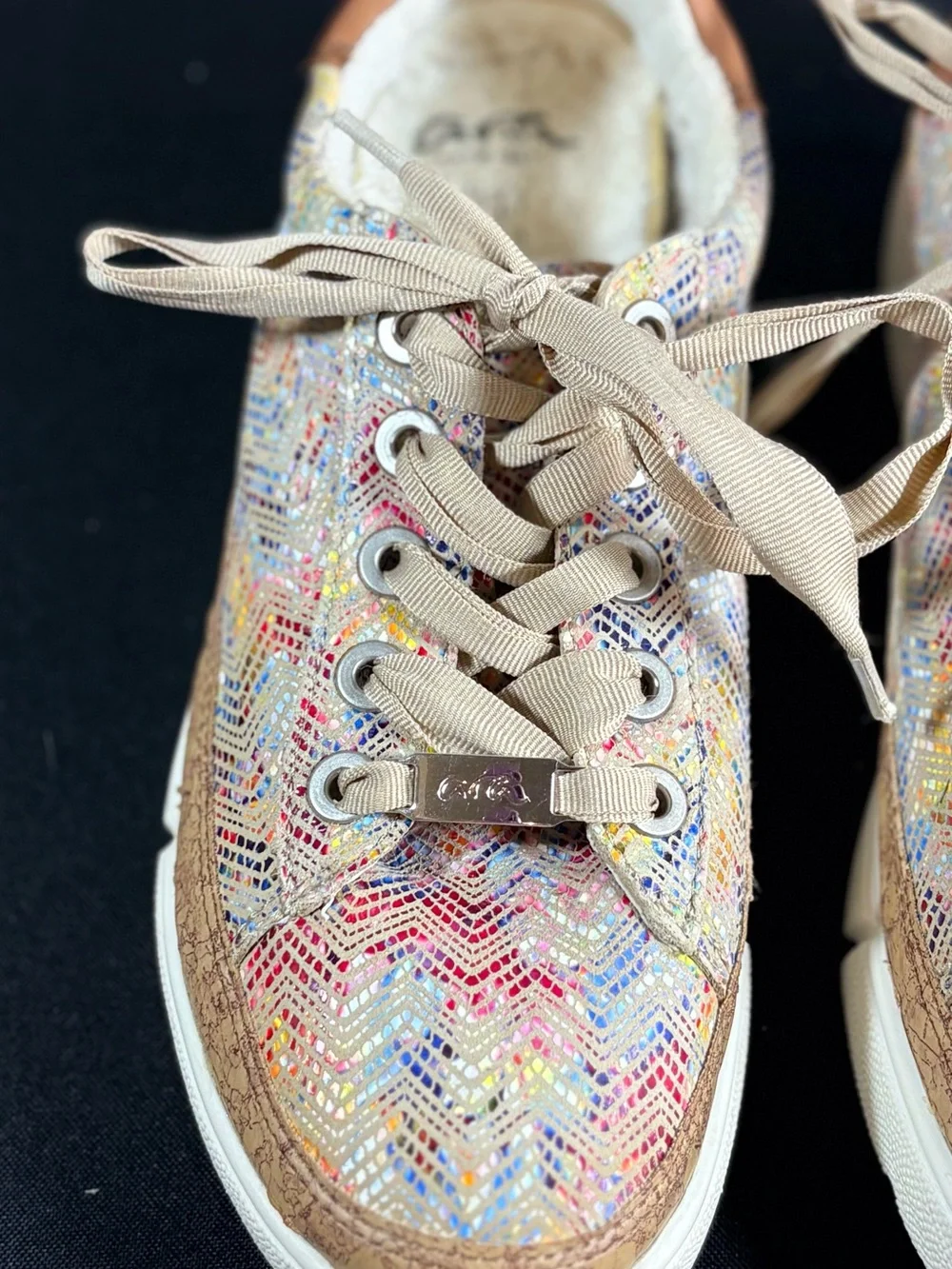 Ara Multi-Color Woven Platform Sneakers with Tan Accents